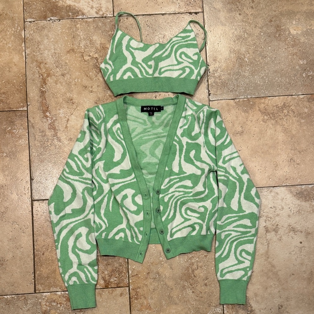 Motel Rocks Mint and Cream Cardigan Set - Size Small